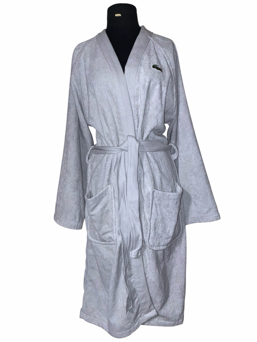NWT Lacoste • Classic Pique Cotton Terry Bathrobe - Micro Chip (Grey)